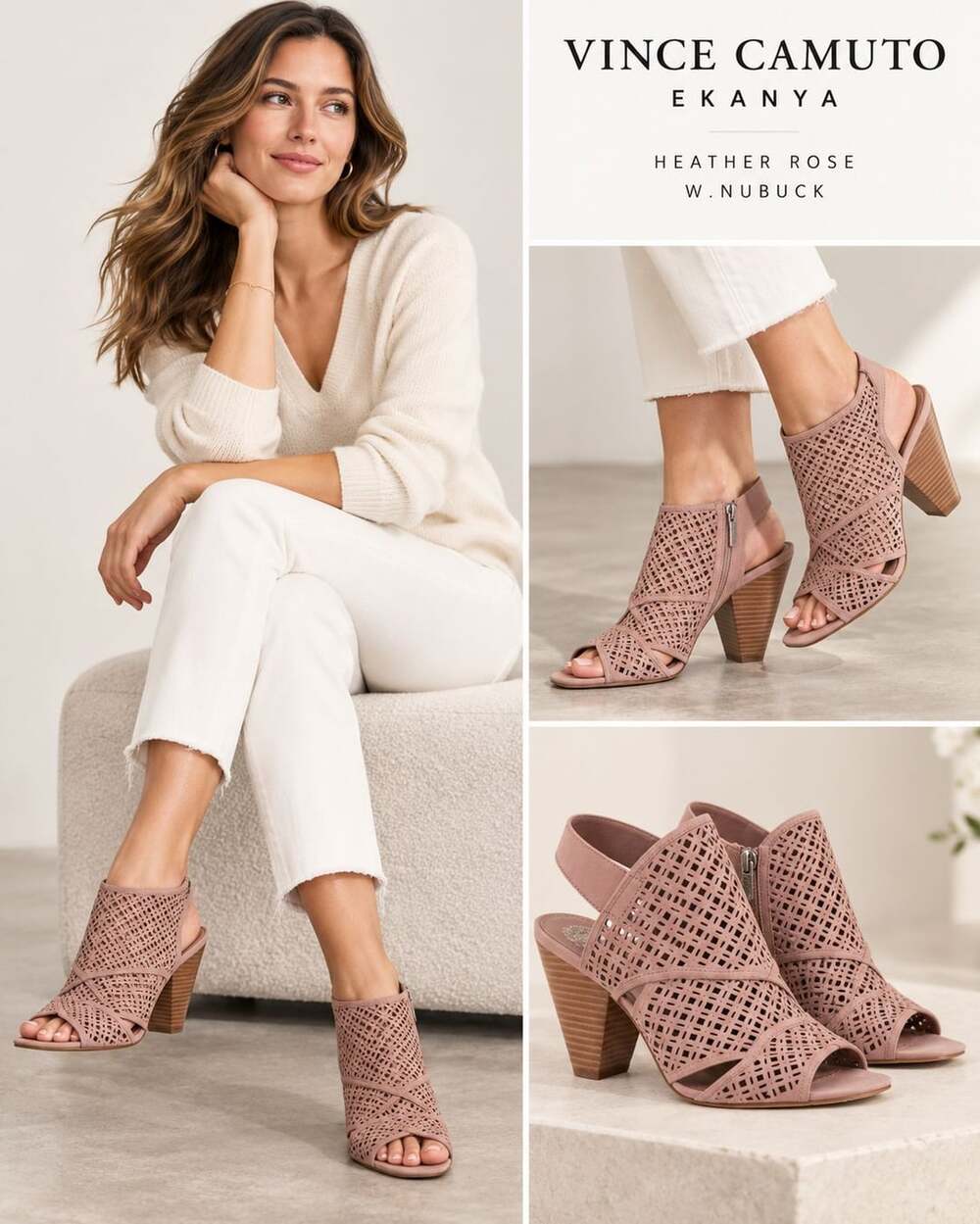 Vince Camuto VC Ekanya Heather Rose W Nubuck Cutout Block Heel Sandals 9.5 M